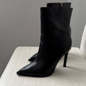 Sleek Black Pointed-Toe Stiletto Ankle Boots